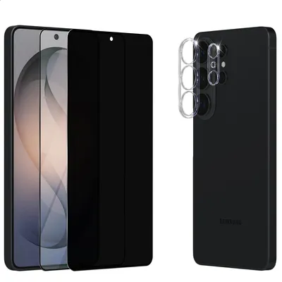 Obrázok produktu pre 2-balenie Samsung S26 Ultra Ochranné sklo na displej (1 Privacy + 1 číre) & 1-balenie ochrana objektívu - Tvrdené sklo 9H - Super kvalita 3D