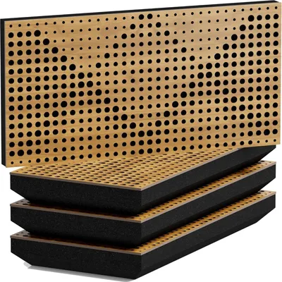 Immagine prodotto di Confezione da 4 pannelli acustici fonoassorbenti WILDS-H | 25x50 cm | Riflessione | Spessore – Colore: [53 mm | Rovere]