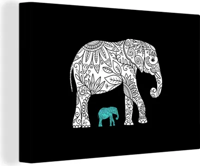 Produktbild von OneMillionCanvasses® - Leinwandbilder - 140x90 cm, Elefant - Blumen - Pflanzen, Wandbilder Kunstdruck Wanddekoration