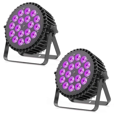 Produktbild von 2PCS 200W LED Par RGBWA+UV 6 in 1 Bühnenlicht Strahler, 18 LED Par Scheinwerfer Aluminiumschale mit D MX 7/10CH und Strobe, Discolicht Partylicht für Bar Party Hochzeit Weihnachten Halloween