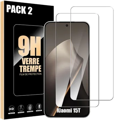 Image de Verre Trempé pour Xiaomi 15T - Installation Facile Anti-Rayures 9H Résistant Transparent Pack de 2