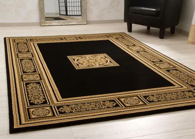 Produktbild von Steffensmeier Wohnzimmerteppich Classical Quality | Wohnzimmer | Beste Qualität | Orientalisch | Schwarz Gold, Größe: 80x150 cm