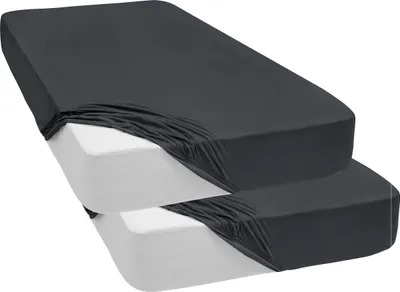 Produktbild von 2 er Pack Spannbettlaken Jersey Spannbetttuch 100% Baumwolle Bettlaken Spannbettuch Laken 28 Farben, Größe:200 x 200 cm, Farbe:Antrazit
