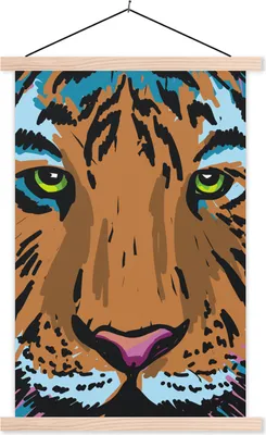 Produktbild von MuchoWow® Textilposter Tiger - Farbe - Augen 40x60 cm mit holzfarbenen Rahmen - Poster