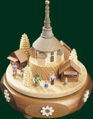 Produktbild von Spieldose Seiffener Kirche mit Weihnachtsmarkt Höhe= 16cm NEU