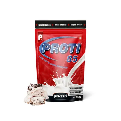 Produktbild von Prosport Proti® 85 Proteinpulver 500g, Stracciatella – 4-Komponenten-Protein mit Whey Konzentrat-Isolat-Mix, Casein & Eialbumin – Mit 10 Vitaminen, BCAAs & EAAs – Extra cremiger Eiweißshake für Muskelaufbau