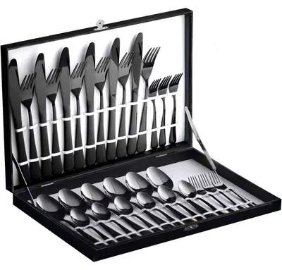 Produktbild von Besteck Set 30-teilig für 6 Personen Schwarz 18/10 Edelstahl Spiegelpoliert Spülmaschinenfest