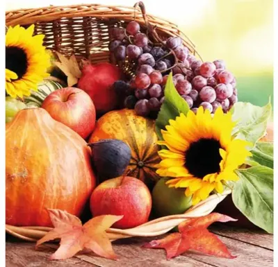 Produktbild von 20 Servietten Thanksgiving Dinner - Korb voller Ernte 33x33cm
