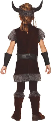 Produktbild von Wikinger Abenteueroutfit Hornhelm Gürtel Fellbesatz Karneval Fasching Kinderkostüm Rollenspiel, Größe: 140/146 Farbe: Braun