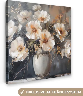 Produktbild von MuchoWow® - Leinwandbilder - Blumen - Weiß - Vase - Modern, Wandbild, Wanddeko Bilder Wohnzimmer, 20x20 cm