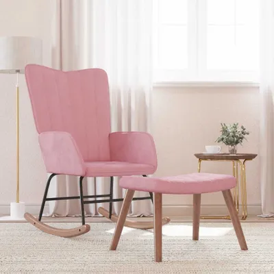 Produktbild von Design Schaukelstuhl mit Hocker Samt Rosa, Schaukelstühle 2024 Neu