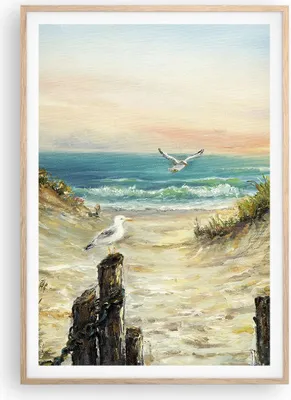 Produktbild von Gerahmtes Poster - Rahmen in heller Eiche - Impressionismus Möwen Küste - 70x100 cm - Wand Bild - Wanddeko - Wandbilder - Kunstposter - Wandposter - Bilderrahmen - Bilder - P2NPA70x100-4602