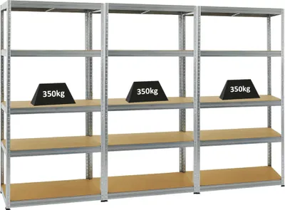 Produktbild von Mega Deal | 3x Schwerlastregal Slim Elephant S | HxBxT 180x90x45 cm | 5 Ebenen | Fachlast 350 kg | Verzinkt