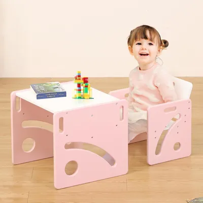 Obrázek produktu pro Montessori sada stolu a židle, výškově nastavitelná, růžová