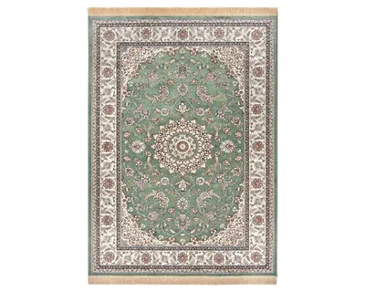 Zdjęcie produktu dla Dywan do salonu 95x140cm, orientalny wzór kremowo zielony z frędzlami