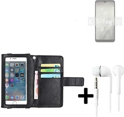 Produktbild von K-S-Trade Handyhülle + Kopfhörer kompatibel mit Sharp Aquos Wish2 Schutzhülle Case mit Displayschutz / Schutzfolie schwarz + Kopfhörer Flip Cover