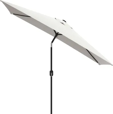 A rectangular umbrella tilted to the side against a white background.