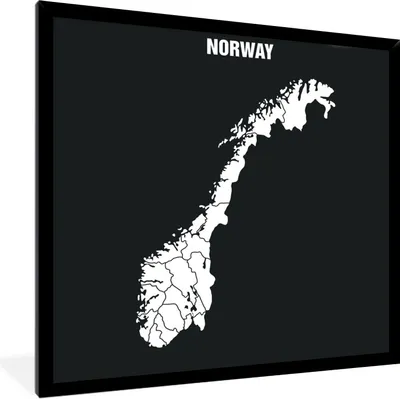 Produktbild von MuchoWow® Gerahmtes Poster Illustration von Norwegen in weiß vor schwarzem Hintergrund 40x40 cm - Poster mit Schwarzem Bilderrahmen Wandposter Rahmen Foto Bilder - Mit Rahmen - Wanddekoration Schlafzimmer