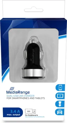 Produktbild von MediaRange Kfz-Ladegerät 3100mA  2x USB-A  schwarz/silber