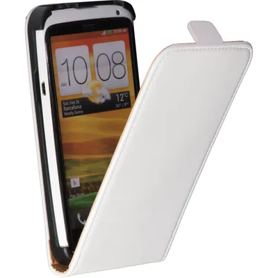 Produktbild von PhoneNatic Kunst-Lederhülle kompatibel mit HTC One X - Flip-Case weiß + 2 Schutzfolien