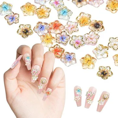 Image de 100 pièces de décorations florales 3D pour ongles - Bijoux floraux pour ongles et pendentifs en strass - Décorations brillantes pour ongles