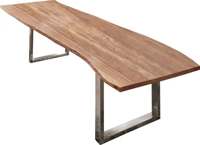 Produktbild von Esszimmertisch 260x100 cm Umea, Baumkantentisch naturfarben, Akazienholz massiv, U-Gestell Edelstahl gebürstet