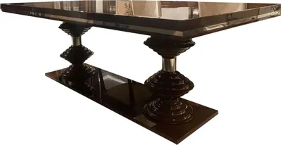 Produktbild von Casa Padrino Luxus Art Deco Esstisch Dunkelbraun Hochglanz / Gold 220 x 110 x H. 78 cm - Edler Esszimmertisch - Küchentisch - Art Deco Esszimmer Möbel