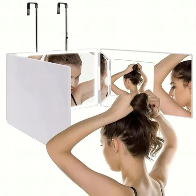 Produktbild von Kosmetikspiegel, LED-Lichtspiegel mit Haken, 360 Grad Kosmetikspiegel mit Touch-Sensorschalter, faltbarer Schminkspiegel, Drei Seitenspiegel, Make Up