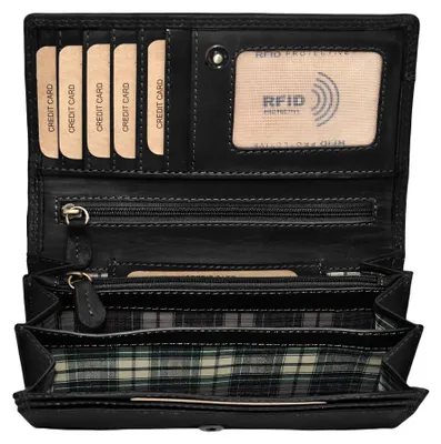 Produktbild von Benthill Geldbörse Damen Leder - Hochwertige weiche Vintage EchtLeder Damen Portemonnaie mit RFID Schutz - Grosse Damenbörse lang - Frauen Portmonee inkl. Geschenkbox