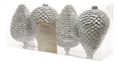 Produktbild von Christbaumschmuck Zapfen bruchfest Ø 7 cm H 12 cm 4 Stück silber