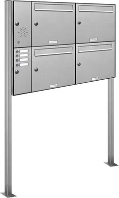 Produktbild von 4er Edelstahl Briefkasten Standanlage Freistehend mit Klingel