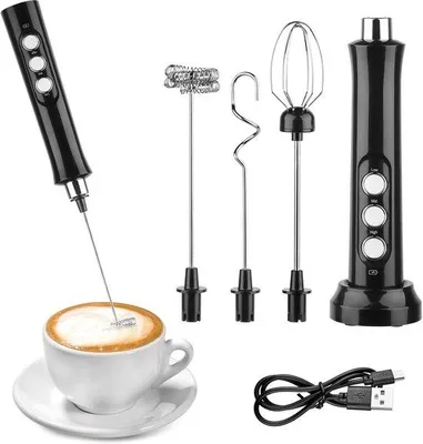 Zdjęcie produktu dla Elektryczny, ładowany przez USB, przenośny mikser z 3 końcówkami, idealny do przygotowywania napojów takich jak matcha latte, kawa, mleko, jajka i cappuccino.