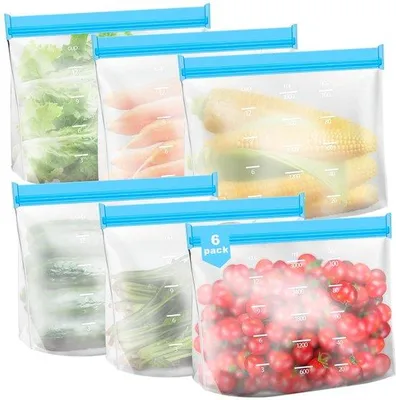 Produktbild von Silikonische Tiefkühlbeutel, 6er Set Silikonische Wiederverwendbare mit Standfuß, Sandwichbeutel für Küche für Brotbeutel Milch Snacks Fleisch Eier - 28 * 21 * 8 cm