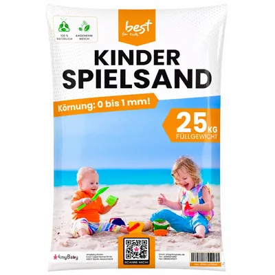 Produktbild von 4myBaby GmbH - Spielsand 25kg | Quarz Sand für Sandkasten | Kinder Spielsand | Dekosand | Spiel sand für Sand kasten | Sandkasten Sand | Gewaschener