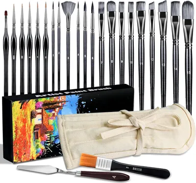 Produktbild von 23-teiliges Set assortierter weicher Haarbürsten Kunstborsten - professionelle Pinsel für Erwachsene - Gouache Acryl Ölmalerei - Anfänger