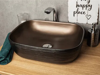 Zdjęcie produktu dla Umywalka nablatowa KERRA KR-78, ceramiczna, brązowo-czarna, 46 cm