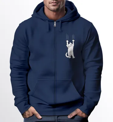 Produktbild von Zip Hoodie Herren Sweatjacke mit Kapuze Print Aufdruck Motiv Zipjacke Männer Fashion Streetstyle Neverless® navy L