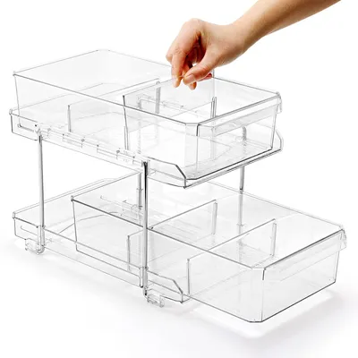 Produktbild von Organizer 2 Etagen durchsichtig,Schiebeschublade mit Griff, BPA-frei, Küchenschublade für Waschbecken, Kosmetik und Gewürze Schrankauszug