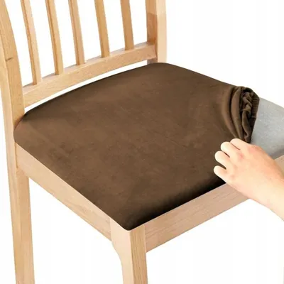Produktbild von Stretch Sitzbezug für Stühle - 40 x 40 cm - Braun Samt - Stuhlkissenbezug - Stuhlbezug für Sitzfläche