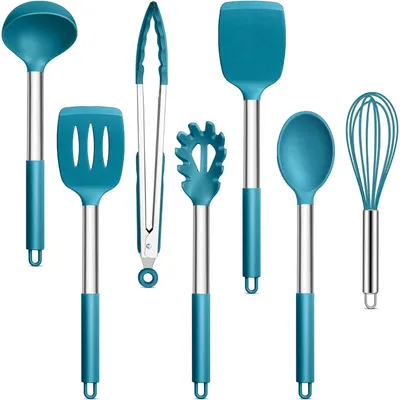 Produktbild von Küchenhelfer Set 7 Stück Silikon Blau Antihaft Hitzebeständig