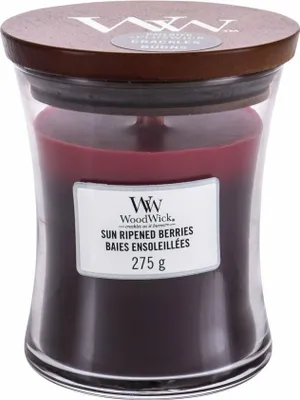 A WoodWick candle with a wooden lid.
