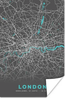 Produktbild von MuchoWow® Poster London - Stadtplan - Blau - Karte 120x180 cm - Kunstposter