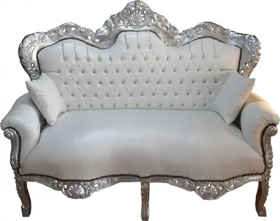 Produktbild von Casa Padrino Barock 2-er Sofa King Weiß Lederoptik / Silber, 160 x 70 x 123 cm, Handgefertigte Luxus Couch