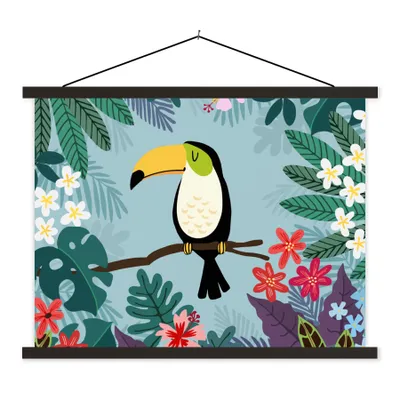 Produktbild von MuchoWow® Textilposter Tukan - Pflanzen - Kinder - Tiere - Kinder 40x30 cm mit schwarzem Rahmen - Dekorationen