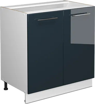 Produktbild von Spülenunterschrank Vicco Fame-Line Dunkelblau Hochglanz 80 cm mit Regal, ohne Arbeitsplatte, Model 49580