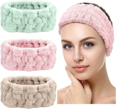 Produktbild von Famanu Set von 3 weichen Haarbändern für Frauen - Rosa, Grün, Braun