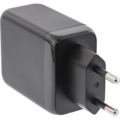 Produktbild von InLine USB PD Netzteil, GaN Ladegerät, 3-Port, Dual USB-C + USB-A, 65W, Drinnen, AC, 20 V, 5 A, Schwarz