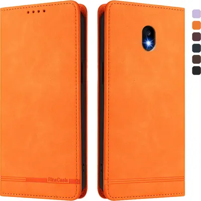 Produktbild von Hülle für Samsung Galaxy J5 2017, Retro Kunstleder Ständer Klapphülle mit Kartenfächer und Magnetische Orange