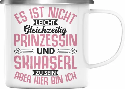 Produktbild von Trendation - Ski Damen Emaille Tasse Geschenk Skihaserl Geschenkidee Spruch Skihase Apreski Geschenkidee Frauen (Silber)
