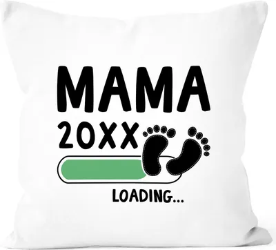 Produktbild von Kissen-Bezug Mama 2023 loading Geschenk-Kissen für werdende Mama Baumwolle Geschenk zur Geburt MoonWorks® weiß-schwarz unisize